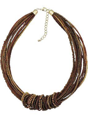 Women's brown Chunky Statement Colorful Seed Beads Choker Collar Necklace
